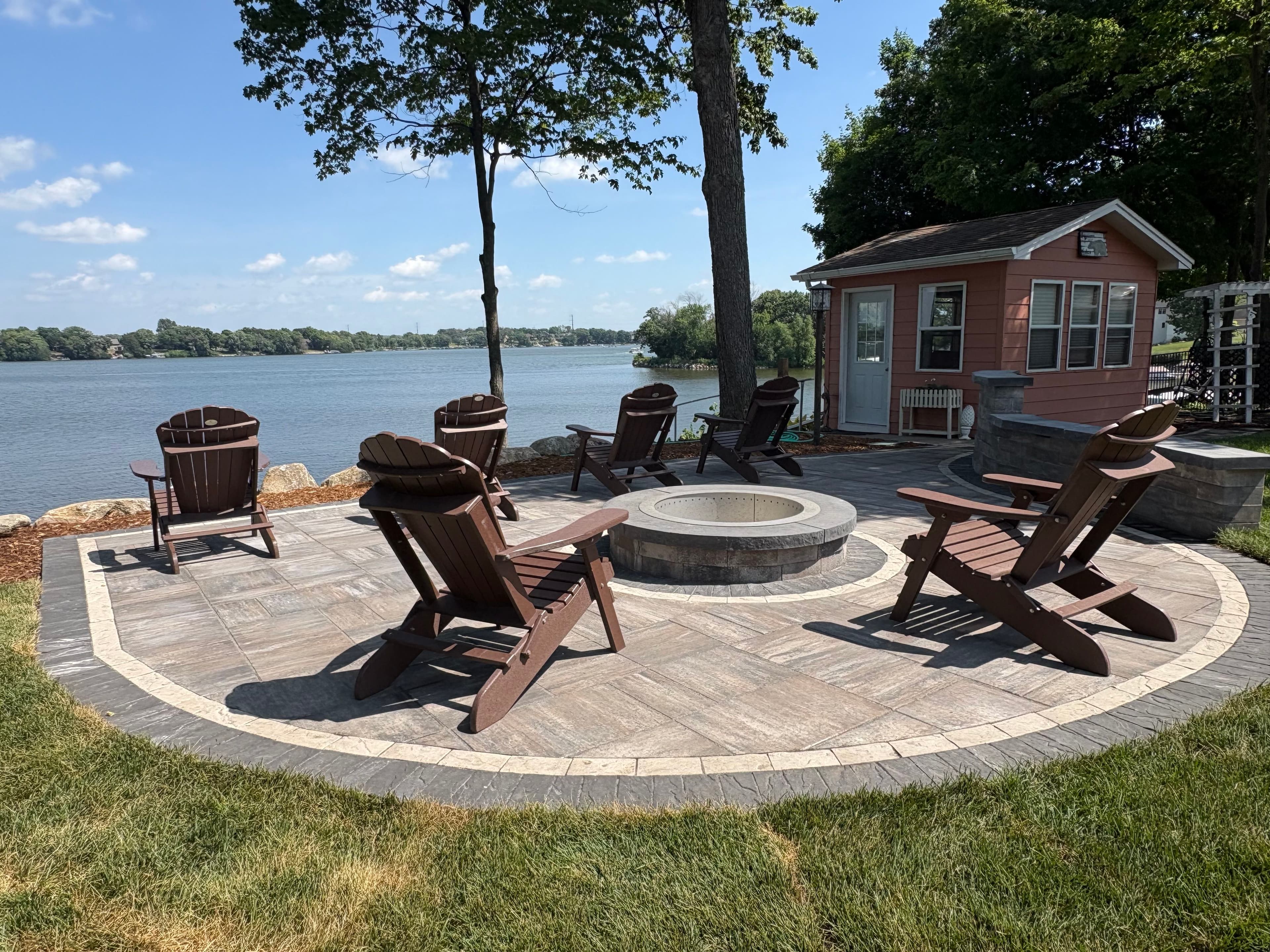 Project Cedar Lake Patio and Firepit Build with Boulder Wall image
