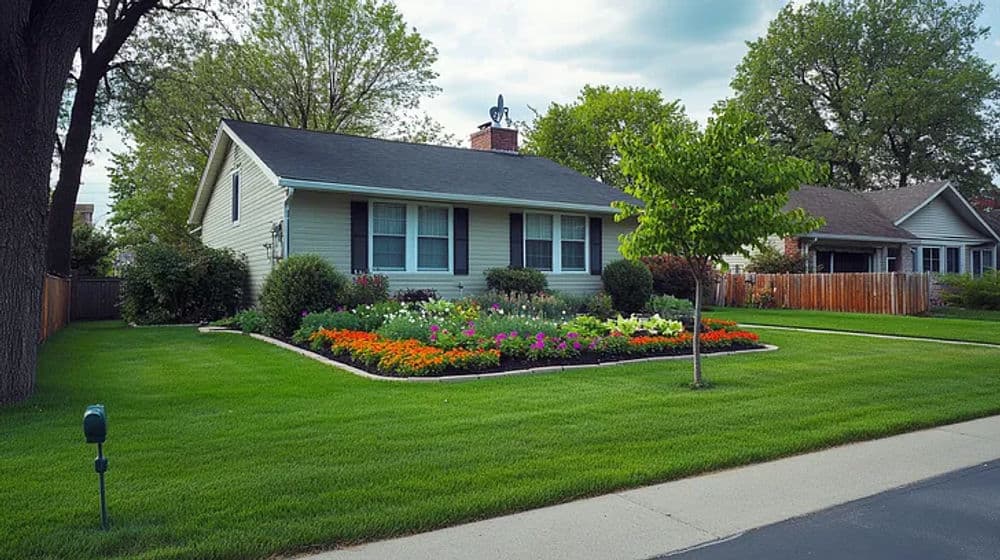 Beautifully landscaped yard with new plants and stone pathway